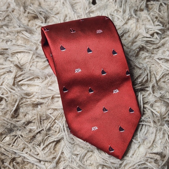 Brooks Brothers Other - Brooks Brothers Red Tie With Blue Sail Boats 100% Silk Men's Necktie 57"